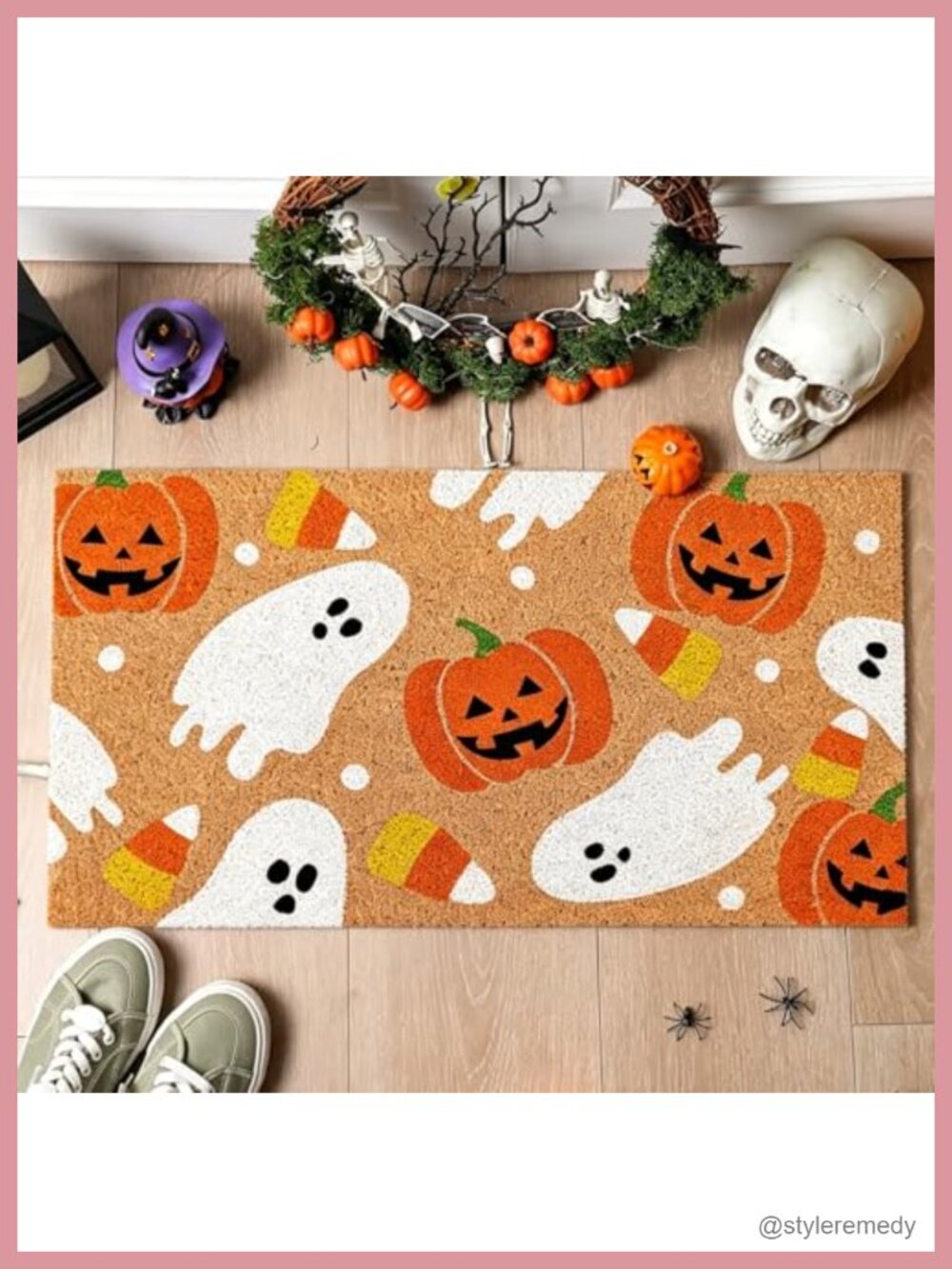 Halloween Coir Doormat Spooky Ghost Pumpkin Bat Candy Non-Slip Indoor Outdoor